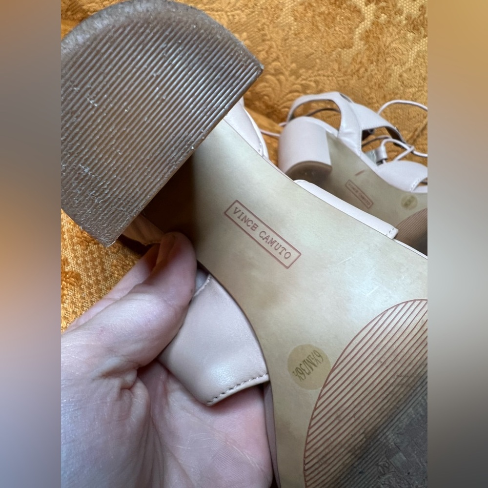Vince Camuto chunky open toed heels with gold studs Size 6 1/2 - Picture 8 of 8
